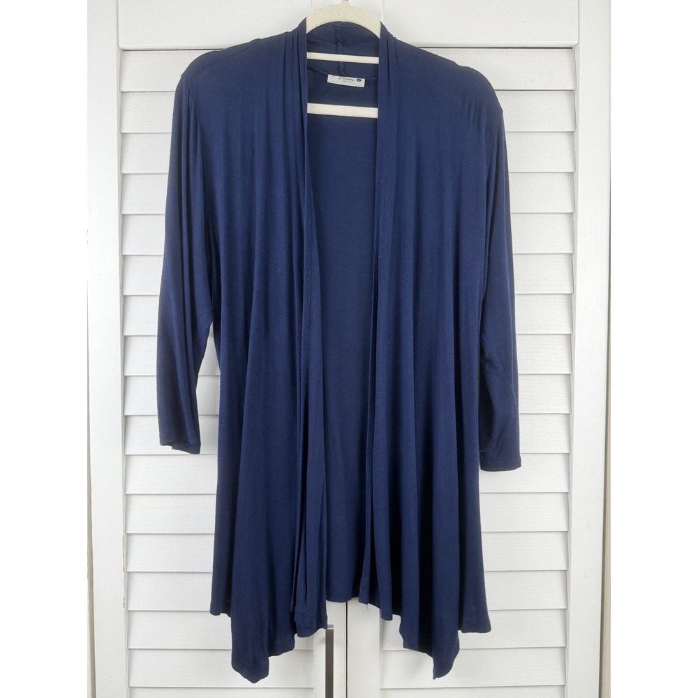 Urim Cardigan L Navy Blue Open Front Draped Jersey Knit Lightweight